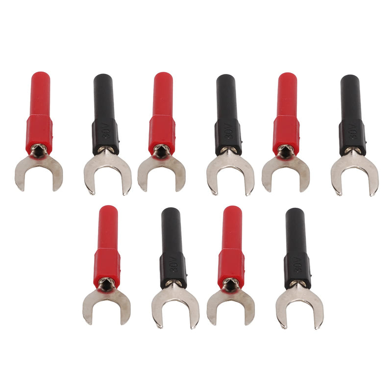 [Australia - AusPower] - Copper Plated Banana U Fork Spade Plug, 10pcs Black, Red 4mm Jack Multimeters Electronic Applications, with Copper Banana Socket, for Testing 