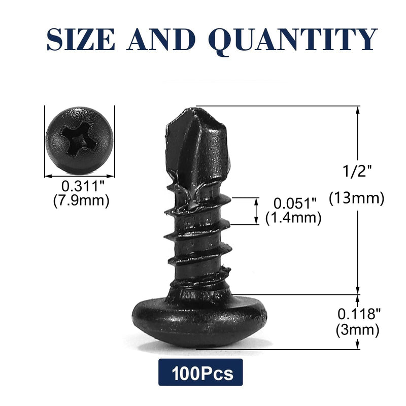 [Australia - AusPower] - #8 x 1/2" Sheet Metal Screws 100Pcs 410 Stainless Steel Pan Head Tek Screws Fast Self Tapping Screws Black Oxide by SG TZH #8 x 1/2" 