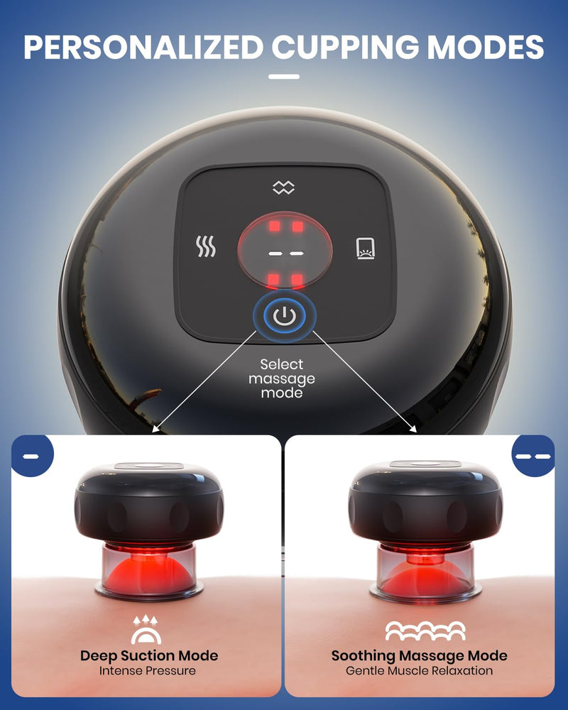 EURPMASK Choose the color of europe 5-in-1 Electric Cupping Kit with Red Light - 24 Levels Adjustable Suction & Heat, One-Touch Control, Portable Muscle Relaxation Tool (Single) Single