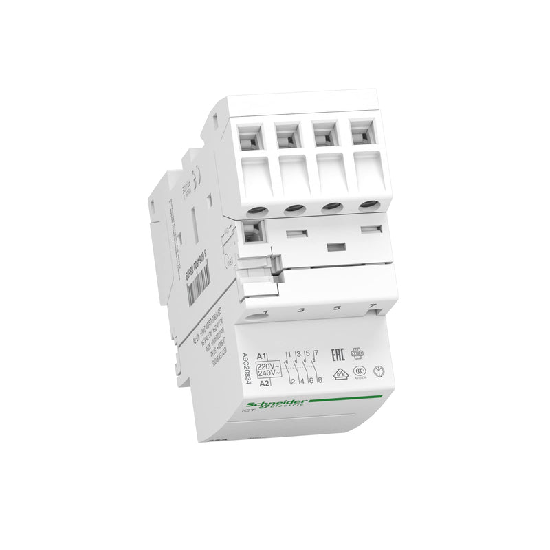 Schneider Electric Installation Contactor Acti9 iCT, A9C20834 | 25A, 4S, 220-240V AC, 50HZ 4 contacts m