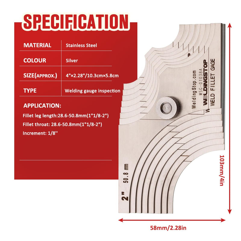 [Australia - AusPower] - Welding Fillet Gage 8 piece set 1-1/8-2 Inch Measure tool inspection Gauge 28.6-50.8mm & ''1/8-2'' 