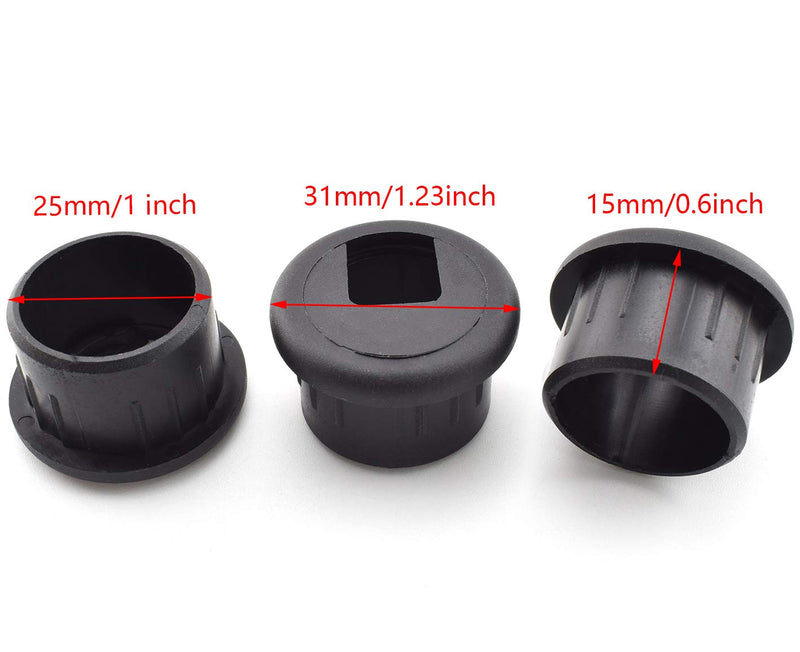 [Australia - AusPower] - SDTC Tech 3-Pack 1 inch Desk Hole Wire Grommet Black Plastic Cable Cord Cover Organizers 25mm 3 pack 