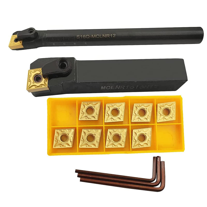 [Australia - AusPower] - 5/8" Lathe Excircle Indexable Carbide Lathe Tool Holder MCLNR1616H12 + Metal Lathe Internal Drill Rod S16Q-MCLNR12 + Indexable Carbide Turning Inserts CNMG431 (CNMG120404) 