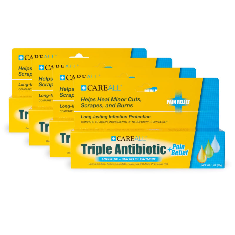 [Australia - AusPower] - CareAll Triple Antibiotic Ointment + Pain Relief 1.0 oz (4 Pack), Dual Action First Aid for Minor Scrapes, Cuts, and Burns to Help Prevent Infection While Providing Maximum Strength Pain Relief. 