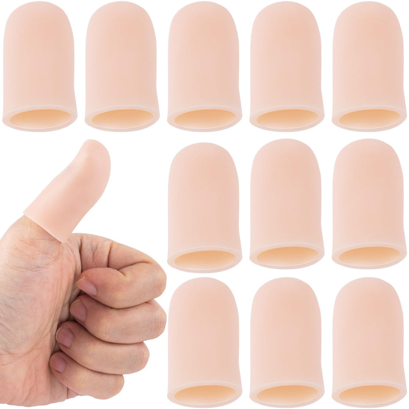 PAGOW 10pcs Gel Finger Cots/Covers, Silicone Finger Protector Support, Finger Caps Finger Sleeves Thumb Protector for Finger Cracking Trigger Finger Arthritis Pain Relief (Beige, Short) [10pcs] Small, Skin Colour