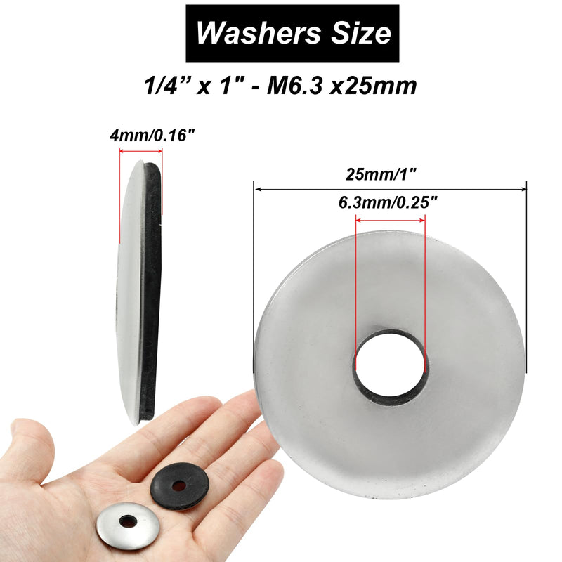 [Australia - AusPower] - Biaungdo 60 Pcs 1/4" x 1" Neoprene Washers, Stainless Steel Neoprene EPDM Bonded Sealing Washers Rubber Washers Gasket Assortment Kit for Screws(M6.3 x 25mm) 1/4" x 1" 