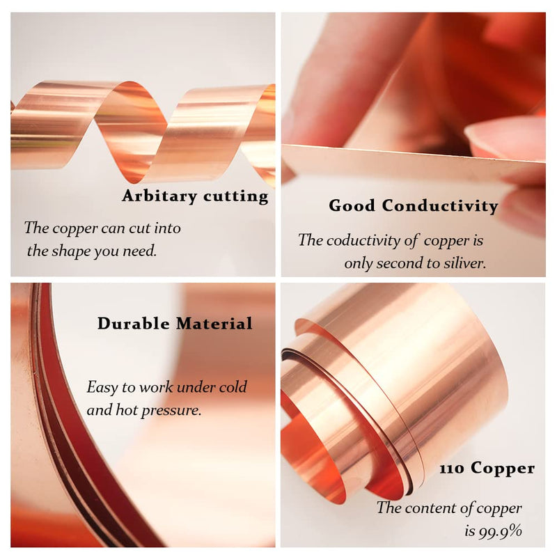 Pure Copper Metal Foil Roll, 0.4mm Thickness x 200mm Width x 1M Length, 99.9% Copper Sheet Roll Copper Strip for Jewelry, Crafts, Repairs, Electrical Thickness: 0.4mm Width：200mm