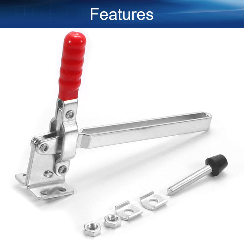 [Australia - AusPower] - Auniwaig GH-101-D-15 Quick Release Vertical Toggle Clamp 396.83 Lbs Hold Down Hand Tool Long U Bar Toggle Clamp w Adjustable Rubber Pressure Tip for Hold Down Boards Fixing Work-piece Silver 180kg 1pcs 