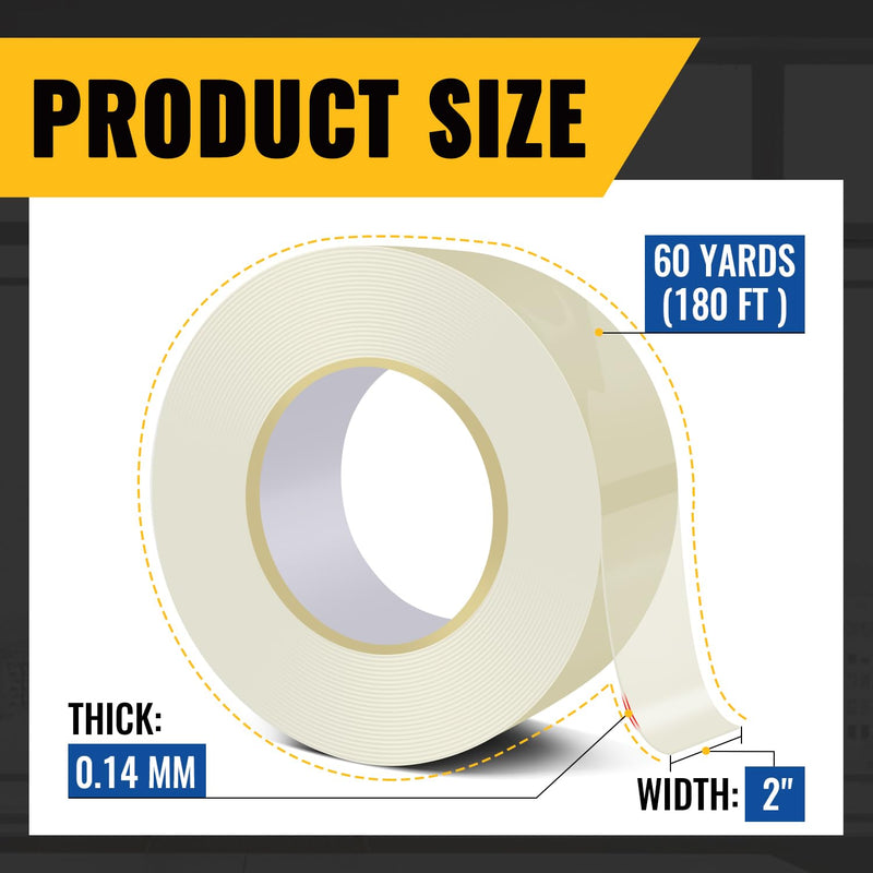 VIVIDA Transparent Window Weather Sealing Tape for Winter, 2 Inch x 180 FT (60 Yards) Window Insulation for Winter, Clear Weather Sealing Tape for Doors & AC Units, 1 Pack 2"×60 Yds (1 Roll)