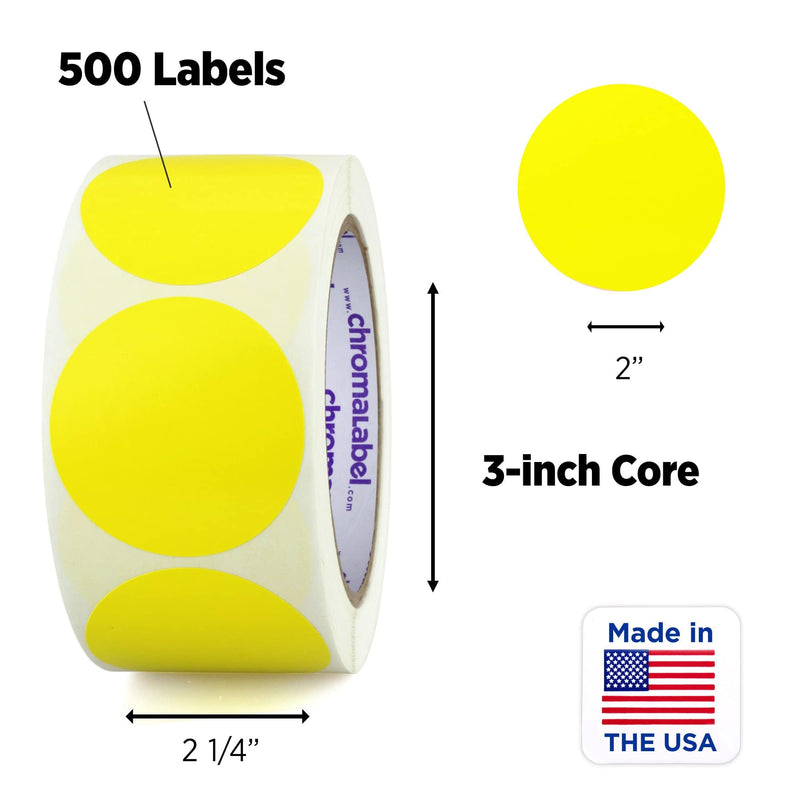 ChromaLabel 2 Inch Round Label Removable Color Code Dot Stickers, Inventory Label, 500 Labels per Roll, Yellow 2"