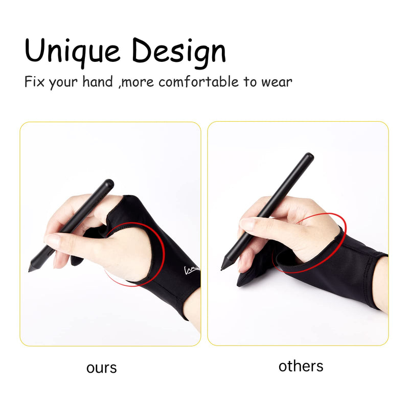 [Australia - AusPower] - Digital Drawing Glove 2 Pack,Artist Glove for Drawing Tablet,ipad,Sketching,Art Glove with Two Finger for Right Hand and Left Hand （Smudge Guard,Large,3.35 x8.98inch L 