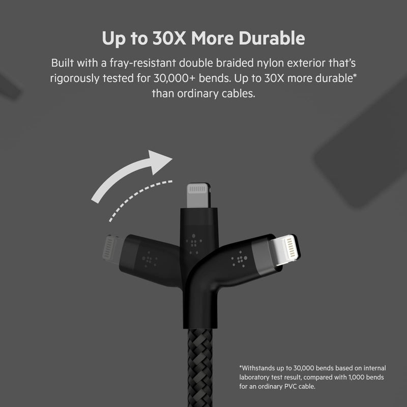 Belkin BoostCharge Pro Flex Braided USB Type C to Lightning Cable (3M/10ft), MFi Certified 20W Fast Charging PD Power Delivery for iPhone 14, iPhone 13, 12, 11, Pro, Max, Mini, SE, iPad - Black 9.9 ft