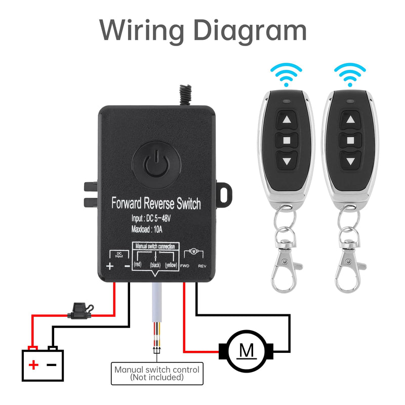 5V-48V 10A DC Motor Wireless Forward Reverse Remote Control Switch Linear Actuator Controller Winch Solenoid Relay Contactor, Forward and Reverse Control Switch