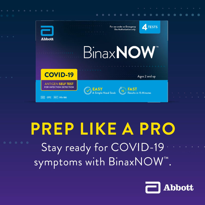 BinaxNOW COVID-19 Antigen Self Test, 1 Pack, 4 Tests Total, COVID Test With 15-Minute Results Without Sending to a Lab, Easy to Use at Home 4 Test Total