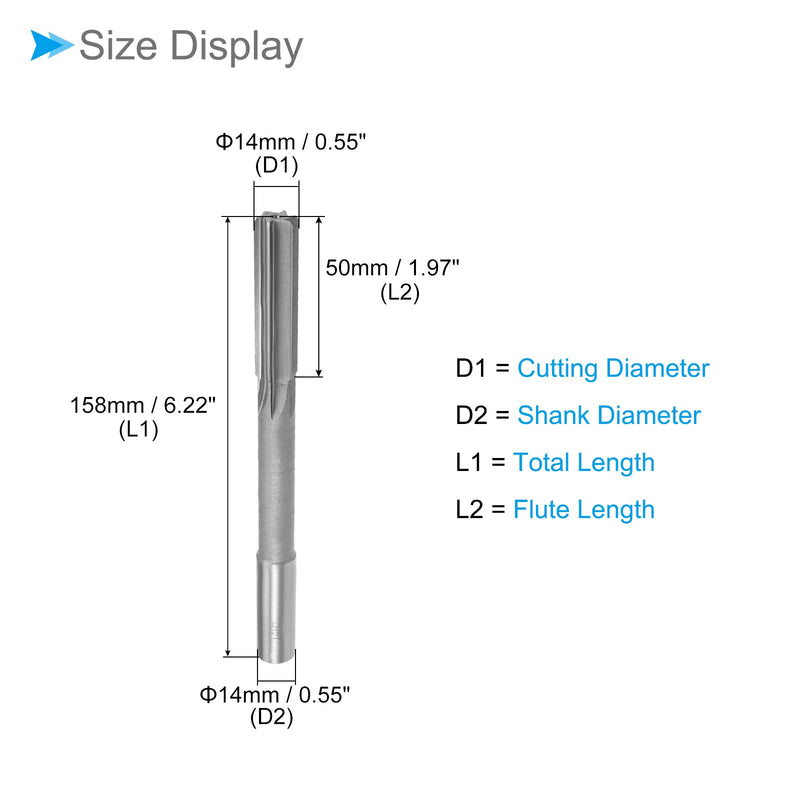 [Australia - AusPower] - CoCud Clamping Reamer 14 mm Cut Diameter H7 High-Speed Steel Straight Flute Milling Tool - (Applications: for Lathe Drilling Machine) Pack of 1 14mm 