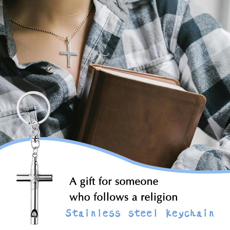 Guqqeuc Christian Birthday Gifts for Christians Women Men Cross Whistle Keyring for Car Keys Bag Survival Emergency Whistle Keyring for Christians Religious Gifts for Daughter Son Christmas Gifts