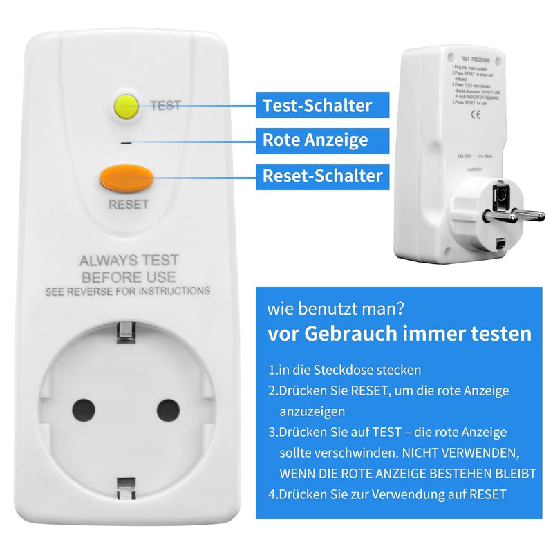 [Australia - AusPower] - Fi Circuit Breaker Socket, Personal Protection Plug, Anti-Leakage and Electric Shock, 10 mA Protective Contact 230 V, 16 A Circuit Breaker Plug, Suitable for Household Devices, Tools, Outdoor 