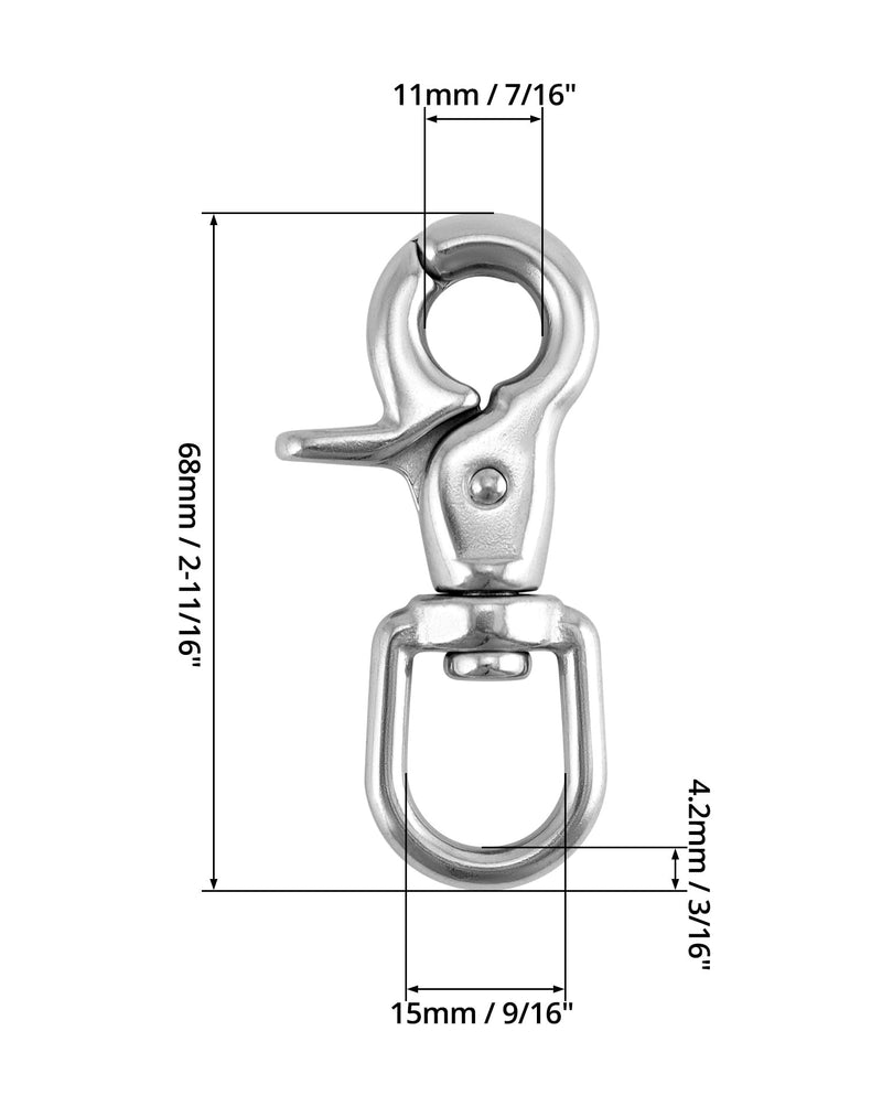 [Australia - AusPower] - QWORK Swivel Trigger Snap Hook, 4 Pack 2.56" Marine Grade Stainless Steel 316 Swivel Trigger Clip Hook, 130 Lbs Capacity, for Cages, Dog Leash, Flag Pole, Bag, Key Ring 