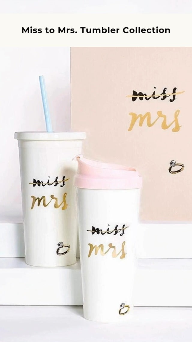 kate spade new york Acrylic Bridal Tumbler with Lid and Straw, 20 oz Tumbler for Bride to Be, Slim Double Wall Tumbler, Miss to Mrs. (White) (Pack of 2) 20 Ounces (Pack of 2)