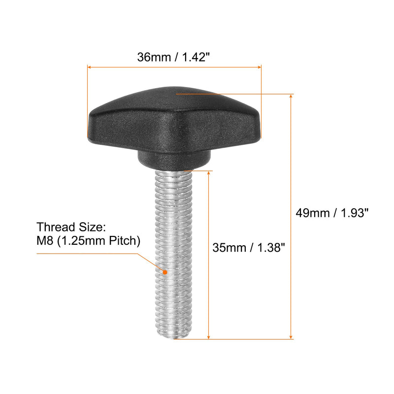 [Australia - AusPower] - HARFINGTON 4pcs Tee Wing Thumb Screws M8 x 35mm Standard Male Thread Plastic T Handles Hand Clamping Knobs Grip Thumbscrew, Black 