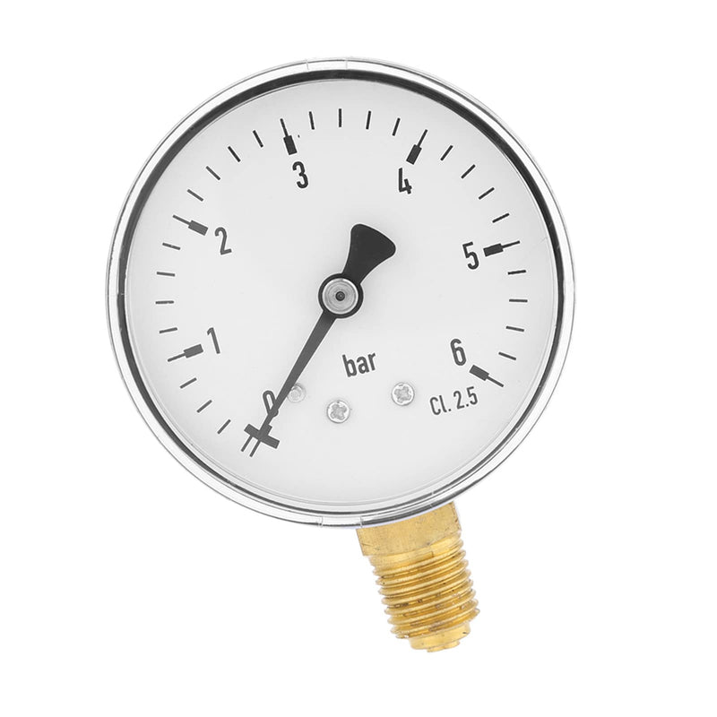 [Australia - AusPower] - 60 mm Industrial Pressure Gauge 0-6 Bar Precision Pressure Gauge for Gas Water Oil 1/4 Inch NPT Brass Thread Robust Metal Construction TS-60-6 