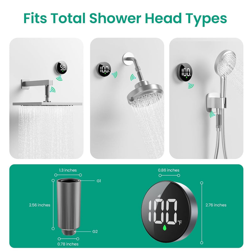 [Australia - AusPower] - MX08 Wireless Shower Temperature Monitor for Shower Stalls, Heads & Systems | Hydro-Powered Sensor, IPX7 Waterproof Adjustable Display | Real-Time Tracking 