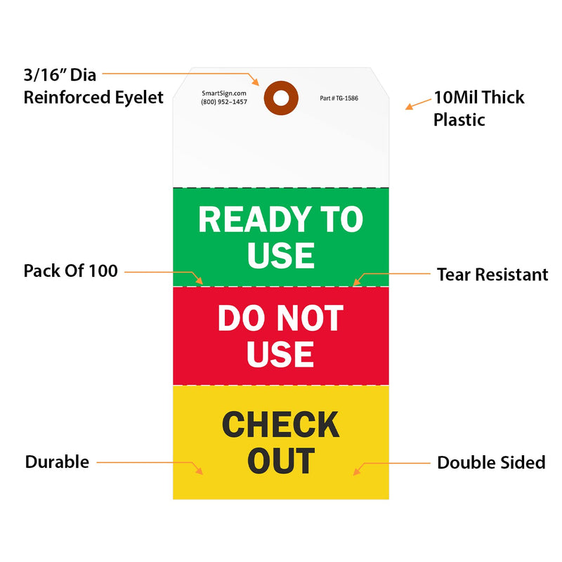 SmartSign Ready to Use Two-Sided Tags with Tear-Off Stubs and Wires - Pack of 100 | 6.25" x 3.125" Polylith Plastic, 10 mil