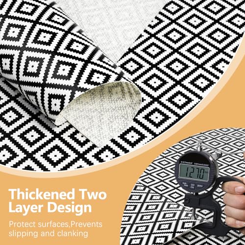 Drawer Shelf Liner Non Adhesive, Slip Resistant Easy to Clean Protect Kitchen Mats Thickened Strong Grip for Cabinet, Pantry, Tool Box, Cupboard, Dresser, Bathroom (Black and White, 17.5 in x 30 FT) Black 17.5"W x 360"L