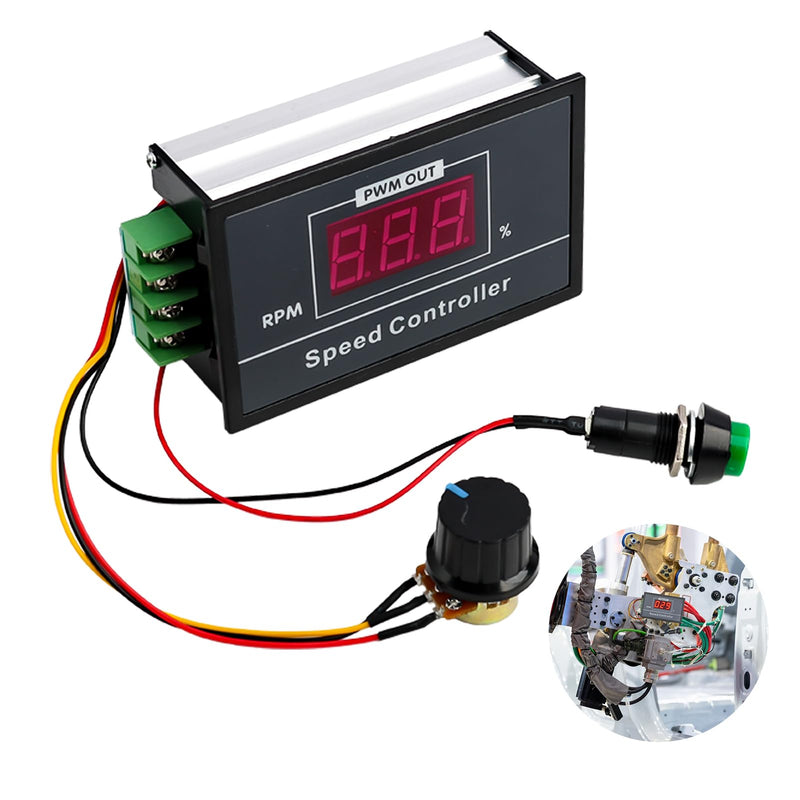 Speed Controller for DC Motor, PWM Regulator Continuously Adjustable, Input DC 6V, 12V, 24V, 36V, 48V, 60V, 0-30A, with Start/Stop Switch, LED Display, Easy to Use for Motor Control