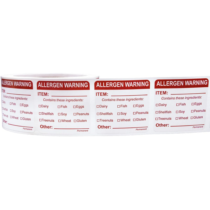 2" Square Allergen Food Warning Labels (Semi Gloss), 500 Labels per Roll