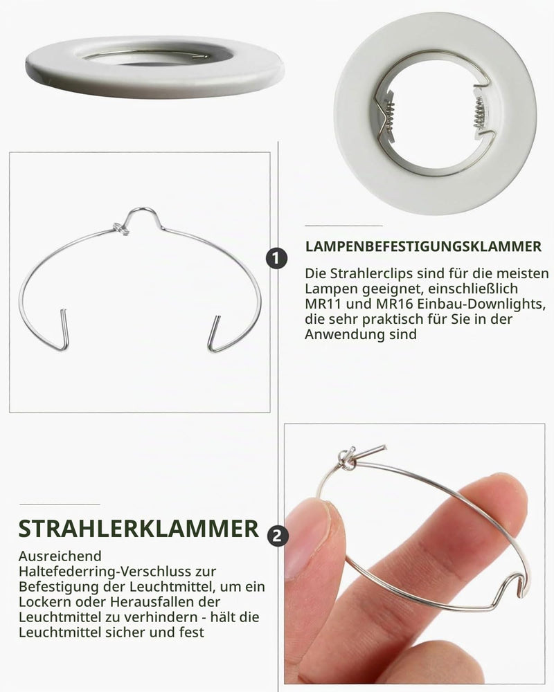 Pack of 25 Snap Ring for GU10 MR16 Diameter Downlight Retaining Spring Rings Clips LED Halogen Lamp Holder 50 mm Clamping Ring Lamp Clip Retaining Spring Rings Halogen Lamp Holder GU10 Ring