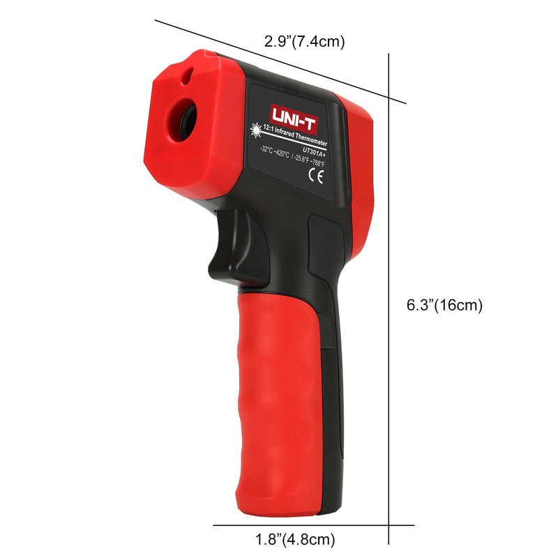 [Australia - AusPower] - UNI-T UT301A+ Infrared Thermometer, Not for Human, -25.6°F to 788°F (-32°C to 420°C) Non-Contact Digital Laser Temperature Gun with LCD Display, Red & Grey 