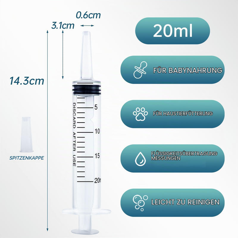 Pack of 30 20 ml Syringes with Protective Caps for Small Pet Feeding Industrial Precision Application Pack of 30 - 20 ml