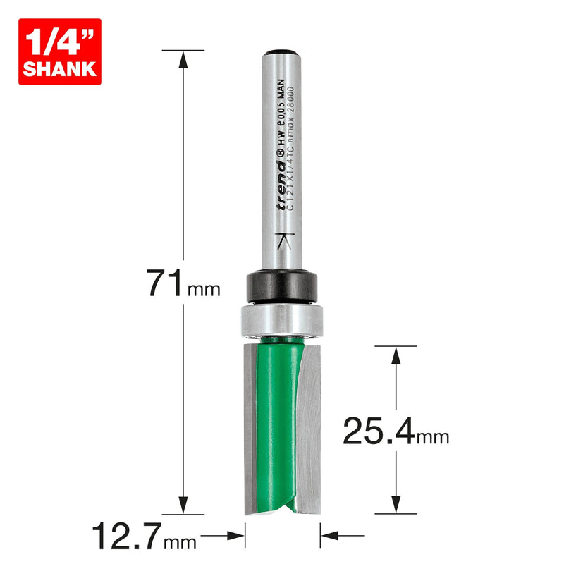 Trend CraftPro Guided Profiler Cutter Router Bit, 1/4 Inch Shank, 1/2 Inch Cut Diameter & 1 Inch Cut Length, Tungsten Carbide Tipped, C121X1/4TC