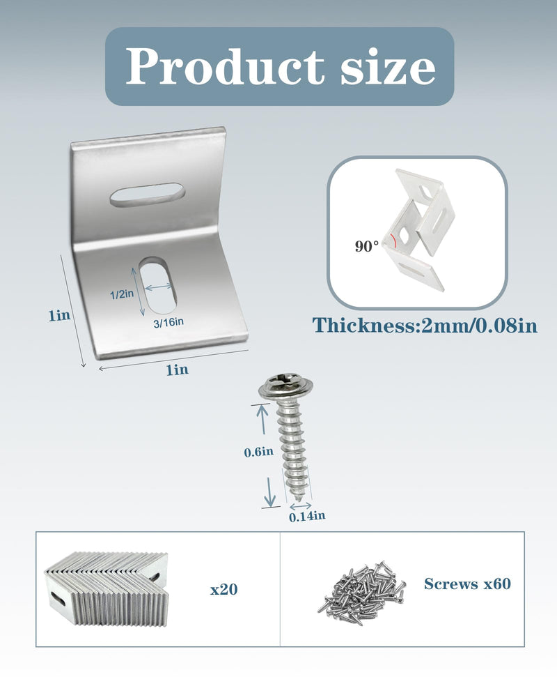 [Australia - AusPower] - Table Top Fasteners,20 Pack Z Clips for Table Tops Included 60 pcs Screws,Adjustable Corner Braces for Wood Table Tops,Which L Brackets Use on Wood Table as Countertop Fasteners 