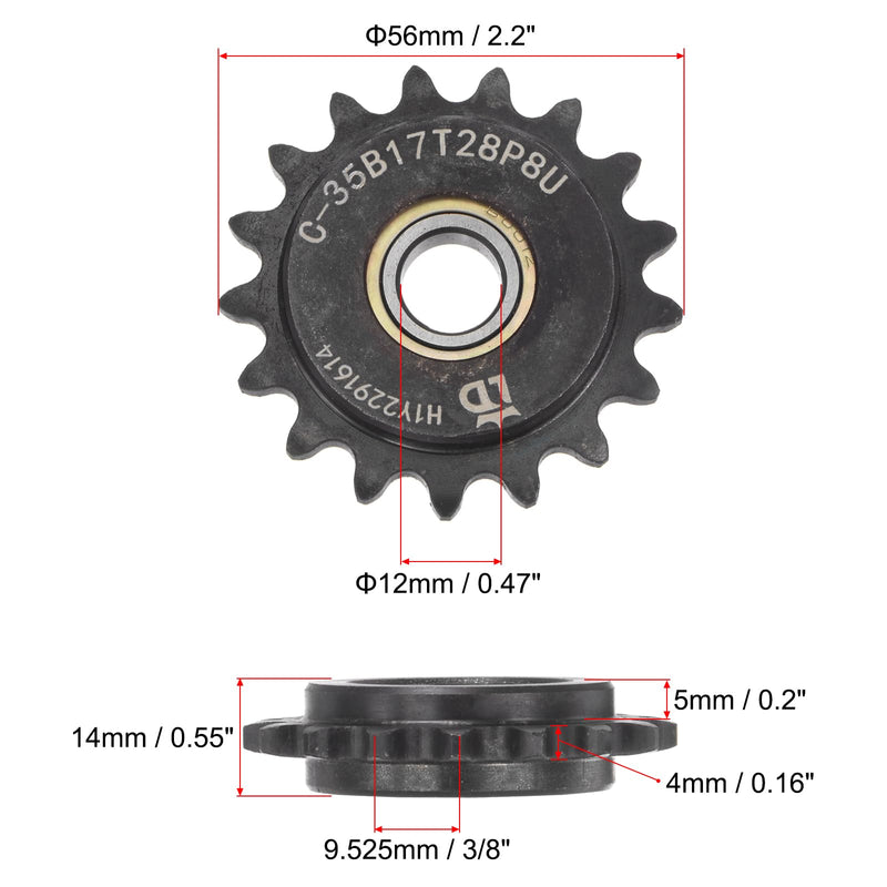 [Australia - AusPower] - uxcell #35 Chain Idler Sprocket, 12mm Bore 3/8" Pitch 17 Tooth Sprocket Tensioner, C45 Carbon Steel 35 Roller Chain Sprocket with Bearing for ISO 06C Chain, 2Pcs 56mmx12mm 
