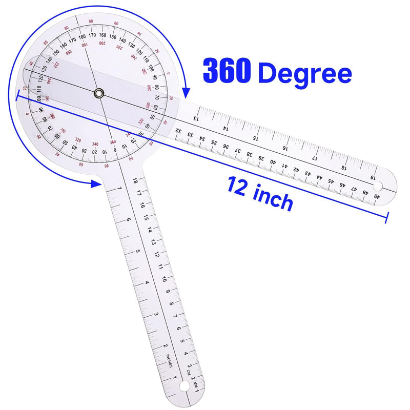 [Australia - AusPower] - Professional Goniometer Physical Therapy - 360 Degree Clear Plastic 12 Inch, Medical Grade, Durable & Precise Joint Angle Measurement Tool for Rehab, Sports Training 