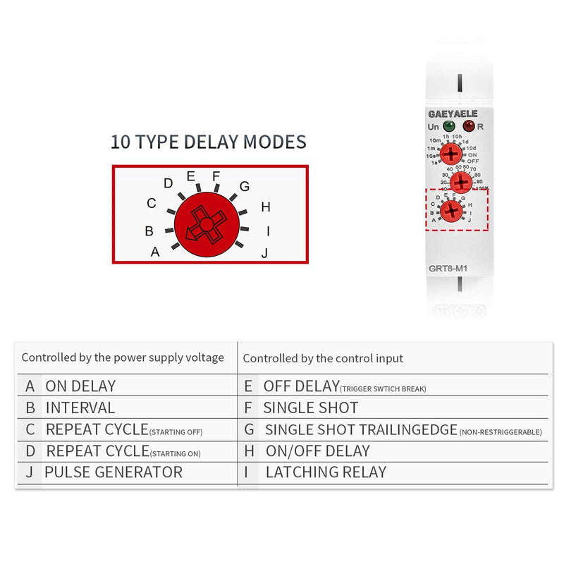 16A Multifunction Time Relay with 10 Function Choices AC/DC12V-240V Relay(GRT8-M2,AC/DC12V~240V) GRT8-M2,AC/DC12V~240V