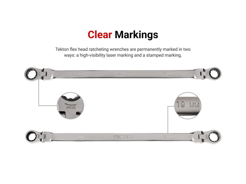 TEKTON 1/2 x 9/16 Inch Long Flex Head Ratcheting Box End Wrench | WRB36313 1/2 x 9/16-Inch
