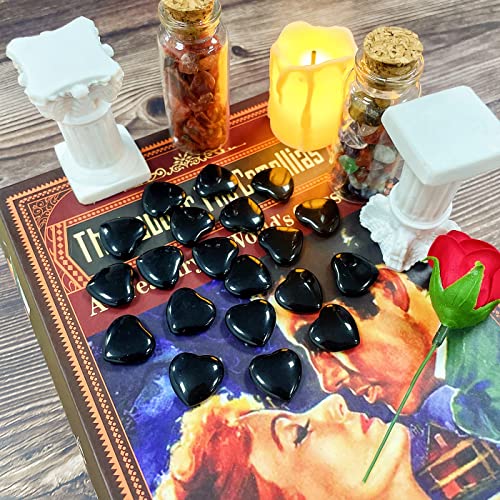 QINJIEJIE 20 PCS Natural Heart Healing Crystals Black Obsidian Stones Bulk