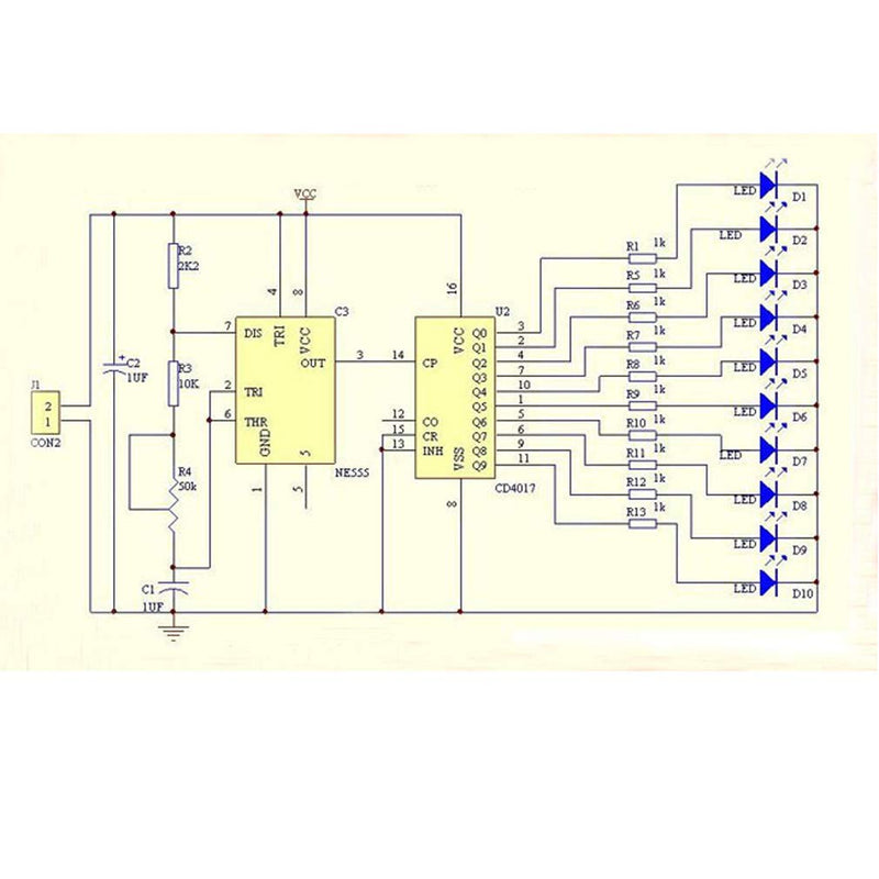 Hailege 2pcs NE555+CD4017 Running LED Flow LED Light Electronic Production Suite DIY Kit 2.5-14.5V