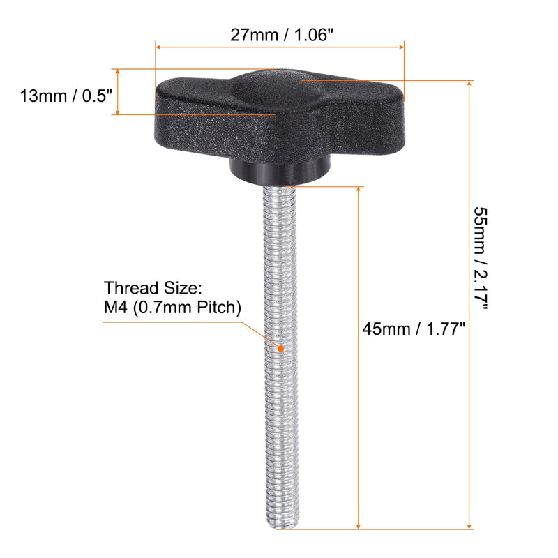 [Australia - AusPower] - HARFINGTON 10pcs Tee Wing Knobs Thumb Screws M4 x 45mm Standard Male Thread Plastic T/Z Knobs Adjustable Handles Hand Clamping Knobs Grip Thumbscrew, Black 