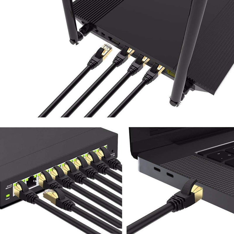 [Australia - AusPower] - Veetop Cat8 LAN Cable, 20 Gbps Network Cable, Super-Fast, Flexible and Robust with Gold-Plated RJ45 / Black 2 m 