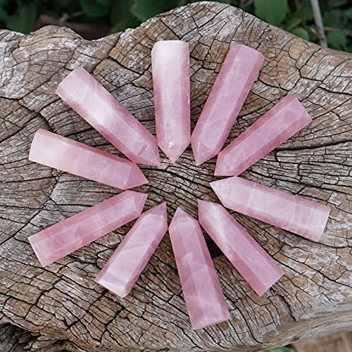 MIMOSA Healing Crystal Point Large Rose Quartz, Raw Rose Quartz &Selenite Large Rose Quartz Pink
