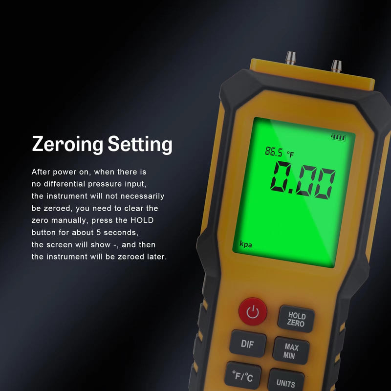 [Australia - AusPower] - 5/16 Inches Diameter Pressure Port Digital Manometer, YZT Meter Dual Port Air Pressure Meter Pressure Gauge HVAC Gas Tester, Differential Pressure Manometer 5/16 Inches Diameter Port 