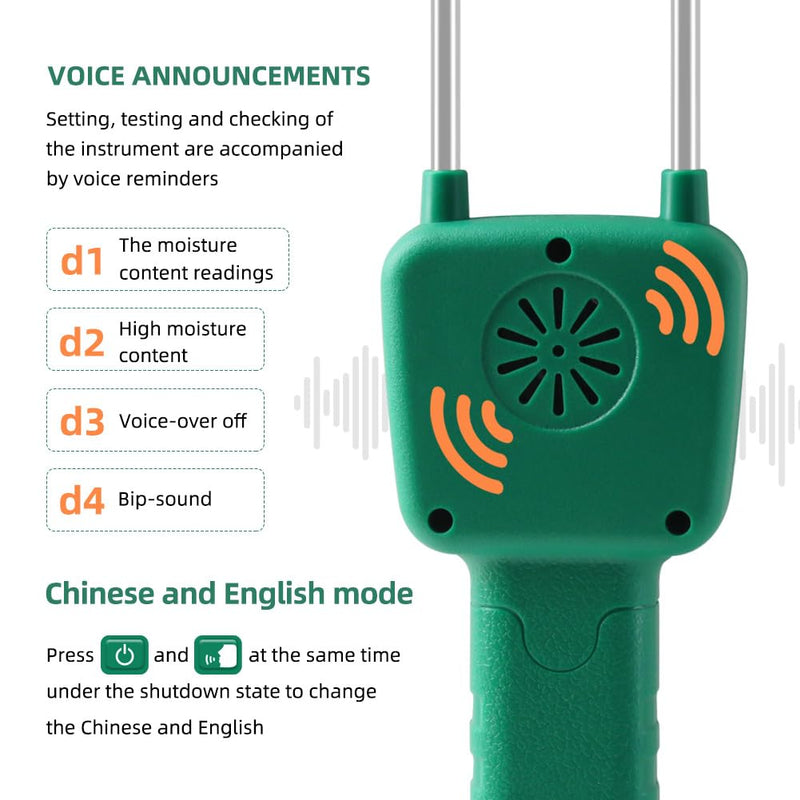 [Australia - AusPower] - Portable Hay Moisture Meter, LCD Digital Tool Moisture Meter, Wheat Soybean Grain Moisture Tester, with Voice Broadcast, for bran, Forage Grass, Testing Fibre 
