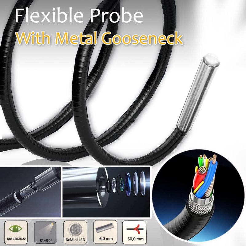 [Australia - AusPower] - Aokiinn HD Digital Articulating Endoscope | 1280 x 720 Resolution Camera | 1 Meter Pipe | 3.5” IPS Screen | 3-Step Zoom in | 180° Screen Rotation | IP67 Waterproof LED Light Inspection Borescope 