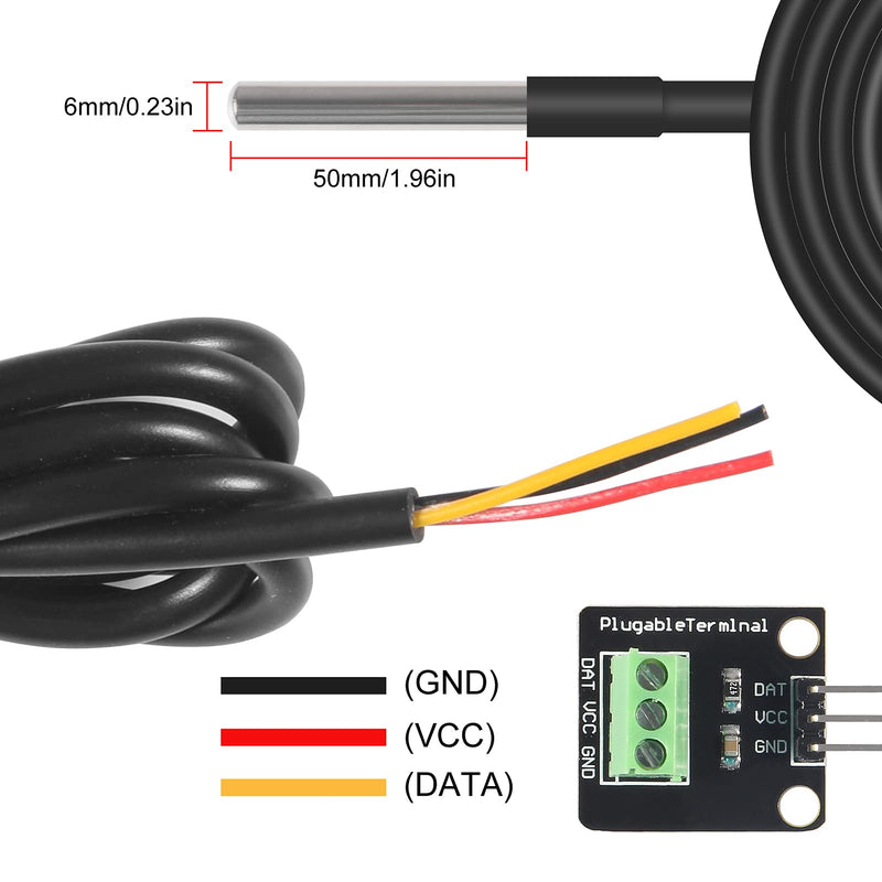 [Australia - AusPower] - AITRIP 5Pack DS18B20 Temperature Sensor Module Kit with Waterproof Stainless Steel Probe for Raspberry Pi 