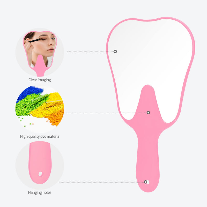 [Australia - AusPower] - Tooth Shaped Handheld Mirror - Hand Held Mirror Tooth Mirror Patient Mirror Dental Hygienist Gifts Pink 