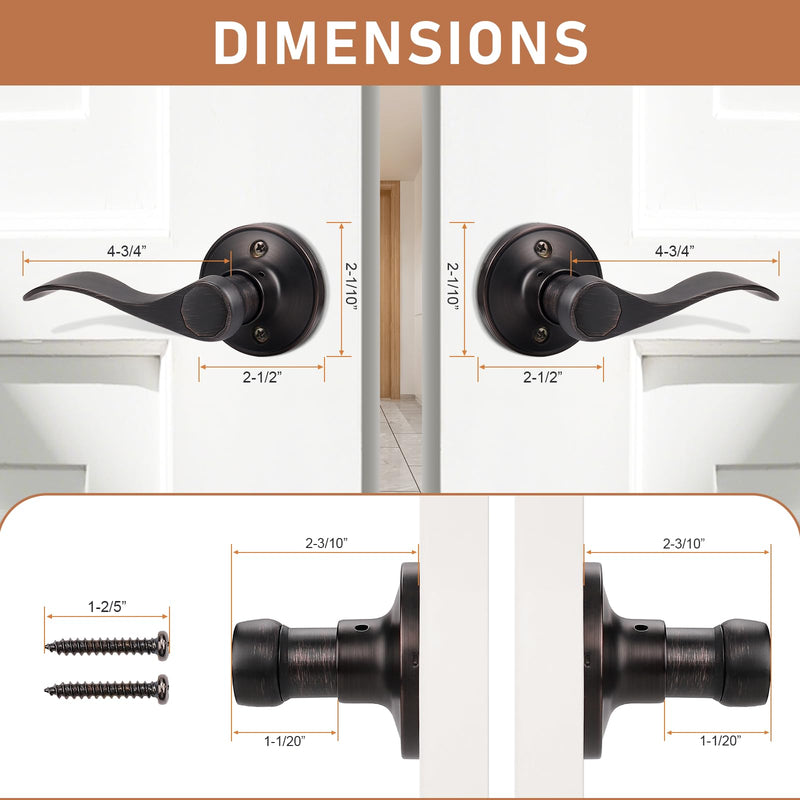 Probrico 2 Pack Dummy Door Lever Wave Style Leverset Right and Left Handed Oil Rubbed Bronze Finish French Door Handles 1 Pack